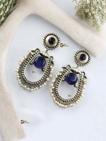 Boucles d'oreilles Chandbali répliques argentées, style antique, avec travail de pierres et perles, pierres Monalica, pour tenue décontractée ou de soirée, faites à la main, produit en gros