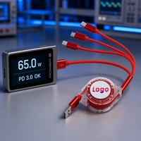Kabel Data Pengisian Cepat 3-in-1 Bersertifikasi CE FCC 65W PD Mecha, Kabel Universal Berbahan Zinc Alloy dan Jalinan untuk Laptop dan Smartphone
