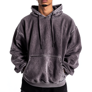 Venta al por mayor de sudaderas con capucha personalizadas de gran tamaño de lana de los hombres lavado con ácido caído hombro piedra lavado OEM ODM Hip Hop sudaderas con capucha - Product Image 3