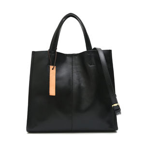 Bolsos de hombro con cremallera grande para mujer, logotipo impreso personalizado, cuero genuino con bolsillos exteriores, lona de algodón liso - Product Image 4