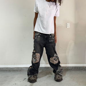 جينز مصمم من ديزنيو، ملابس الشارع الأكثر رواجًا، جينز دينيم أسود عالي الجودة بوزن 15 أونصة للرجال - Product Image 2