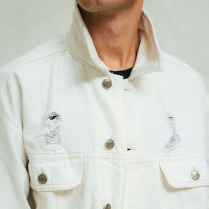 Veste en jean pour homme avec manches en cuir patchwork, coupe slim, manteau en jean, vêtements d'extérieur en coton tendance, streetwear décontracté - Product Image 2