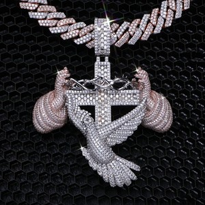 จี้เพชรกลมหรูหรา VVS สำหรับห้องแล็บสุดเท่เครื่องประดับฮิปฮอปประดับ925ตัวอักษรเริ่มต้นจี้เงินตามสั่ง - Product Image 1