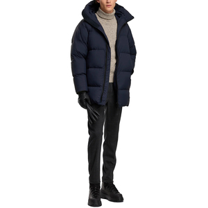 Venta al por mayor con capucha ropa de calle de invierno liso azul marino grueso poliéster forro burbuja chaqueta acolchada logotipo personalizado tamaño estándar Reversible - Product Image 4