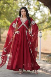 Robe à manches longues pour femmes, tenue de fête de mariage en tissu soyeux pour filles - Product Image 6