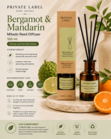 Diffuseur de parfum en bâtonnets à la bergamote et mandarine, marque privée, 100 ml, OEM |   Parfum d'ambiance Mikado |   Espagne UE