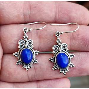 Pendientes Colgantes de Moda Boho Hechos a Mano con Lapislázuli Ovalado, Gema Natural, Joyería de Plata de Ley, Regalo de Cumpleaños - Product Image 3
