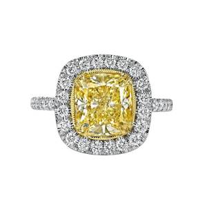 Bague de fiançailles en diamant jaune canari de 2,50 carats, taille coussin, cultivé en laboratoire, sertissage halo, diamant CVD fantaisie, bague de mariage, bijoux de mariée - Product Image 1