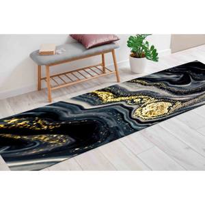 Tapis en marbre noir : reflets dorés, tapis d'appoint moderne, tapis imprimé, tapis en chenille - Product Image 4