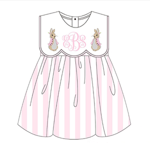 Conjuntos de Ropa Infantil de Boutique para Niños, Bordados de Pascua, Cómodos, Vestido a Rayas para Hermanos, Niños y Niñas, Rosa y Azul, con Volantes y Conejito - Product Image 2