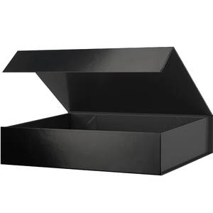 Boîte cadeau 11x7.8x2.3 pouces, boîte cadeau avec couvercle, boîte à chemise robuste avec couvercle magnétique pour emballer les cadeaux (noir métallisé brillant) - Product Image 1