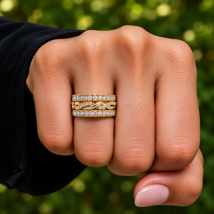 Lab Grown Diamond Brilliant Cut 1.20 CTW 10K 14K Solid Gold Rhodium Plated Women's Multi <b>Row</b> Wide Band DEF VVS Anniversary Band - Product Image 2