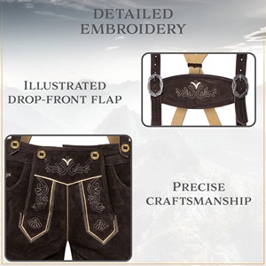 Nouveaux shorts bavarois en cuir Lederhosen pour l'Oktoberfest, taille haute, cuir de haute qualité, finition foncée, design unique, Kneibund, meilleur prix - Product Image 3
