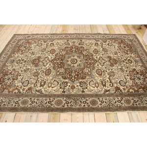 6.4x9.6 ft Vintage Rug, Rug, <b>Brown</b> Bordered Rug <b>Wool</b> - Product Image 2
