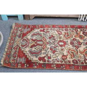 Vintage Turkish Small Rug 1.4x3.2 ft, <b>Red</b> <b>Wool</b> Rug - Product Image 5
