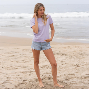 Camiseta de Manga Corta con Cuello Redondo para Mujer, Color Lila Pastel, 100% Algodón Orgánico de Lujo, Preencogido, Certificado GOTS, Suave y Clásica - Product Image 6