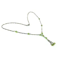 Collier lariat en argent 925 pour femme avec pendentif en cristal vert, chaîne perlée, design croix vintage, pierre naturelle, mariage