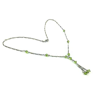 Collier lariat en argent 925 pour femme avec pendentif en cristal vert, chaîne perlée, design croix vintage, pierre naturelle, mariage - Product Image 1