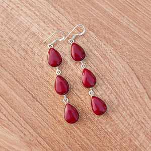 ต่างหูหินสีแดงปะการังหลายแบบห้อย925เครื่องประดับ Boho ชุบเงินทำด้วยมือของขวัญสำหรับต่างหูลดลงชาติพันธุ์ของเธอ - Product Image 4