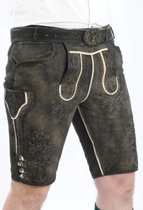 Bavarian Leather Lederhosen <b>Shorts</b> New <b>Mens</b> Bavarian Ledhosen <b>Brown</b> Oktoberfest Lederhosen All Sizes - Product Image 2
