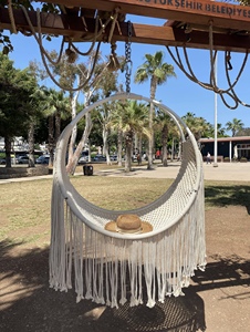 Grand lit balançoire suspendu en coton macramé Style Boho tissé à la main suspendu intérieur adulte hamac balançoire lit pour extérieur - Product Image 5