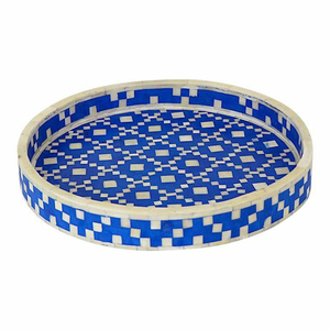Plateau rond en incrustation d'os fait à la main Incrustation d'os moderne Antique servant un plateau de service à motif floral moderne par l'artisanat en croissant - Product Image 2