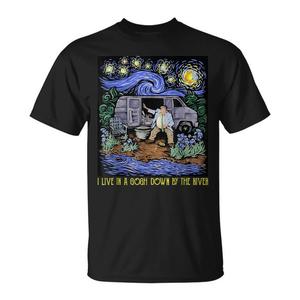 T-shirt vintage promozionale con design 'I Live in a Van-Gogh Down-By the River' - Product Image 1