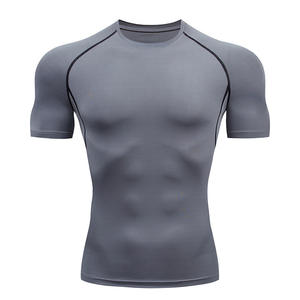 Vente en gros 95% Polyester 5% Spandex Séchage rapide Gym Fitness Running Training Logo personnalisé T-shirt serré de sport à haute élasticité pour hommes - Product Image 4