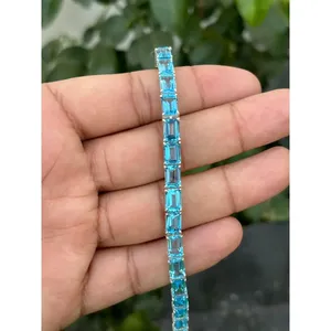 สร้อยข้อมือเทนนิสเงินแท้ 925 ประดับบลูโทแพซ เครื่องประดับแฟชั่น - Product Image 1