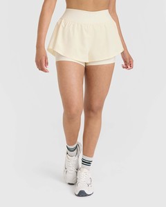 Custom Ivory Unified Double Layer <b>Women</b> <b>Shorts</b> Zip Pocket High Waisted 2 In 1 <b>Shorts</b> For <b>Women</b> <b>Sweat</b> Wicking And Workout <b>Shorts</b> - Product Image 1