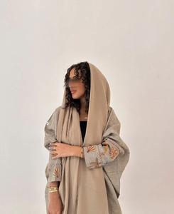 Traditional Muslim <b>Silk</b> Handmade Customized Color Anti-Wrinkle <b>Long</b> Sleeve Shyla Accent Embroidered Abaya for Prayer Occasion - Product Image 3