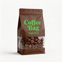 Sacs d'emballage en aluminium pour grains de café, sur mesure, avec fermeture éclair et fenêtre transparente, fond plat, vente en gros directe usine