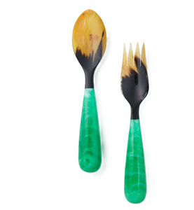Cuchara de cuerno para servir ensaladas con mango de resina de diseñador elegante Juego de cubiertos Logotipo personalizado Aceptado Cuchara de cuerno de búfalo - Product Image 2