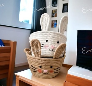 Cute Household Cat <b>Basket</b> Storage Woven Organizer <b>with</b> <b>Handles</b> Pet Toy Cute <b>Basket</b> Sundries Cotton Rope <b>Basket</b> - Product Image 3
