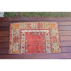 Alfombra Turca Vintage, Pequeña, 1.7x2.6 pies (53x80 cm), Alfombra Roja de Lana del Suroeste - Product Image 1