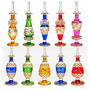 Flacons de parfum en verre soufflé à la main, flacons d'attar de luxe faits à la main avec décoration dorée, conteneurs d'huile de parfum traditionnels colorés - Product Image 1