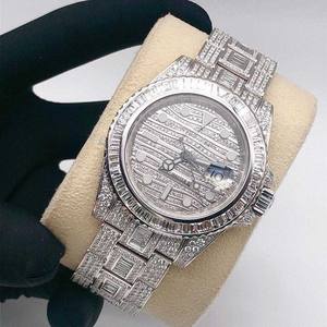 Baguette Vvs Moissanite นาฬิกากลไกอัตโนมัติทำจากเพชรทันสมัยหรูหราฮิปฮอปวิบวับจากอินเดีย - Product Image 3