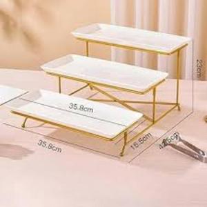 Bandeja de repostería de 3 niveles de metal de gama alta con un aspecto sofisticado para bufés de postres de hotel de lujo y cocinas caseras - Product Image 1