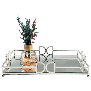 Handcrafted Silver Art Deco Glass Iron Rectangle Tray Serving Decor Modern Centerpiece Display Multipurpose Decorative Dining - Product Image 1
