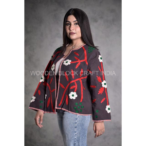 Veste Blazer matelassée d'hiver de luxe, col montant, brodée à la main, marron foncé, respirante, écologique, boutonnée, élégante - Product Image 3