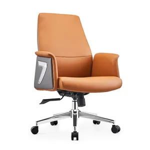 Fauteuil de bureau ergonomique en cuir PU orange à mécanisme fonctionnel avec roulettes