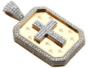 Colgante religioso de diamante helado con diseño cruzado chapado en oro amarillo plateado 925, regalo perfecto para hombres y mujeres - Product Image 2