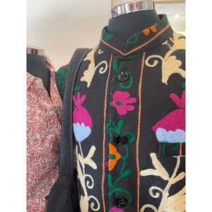 Chaqueta Nehru Vintage de Lujo para Hombre, Terciopelo Oscuro con Bordado Suzani, Cierre de Cremallera, Tallas XS a 6XL, Abrigo Vintage de Primavera - Product Image 2