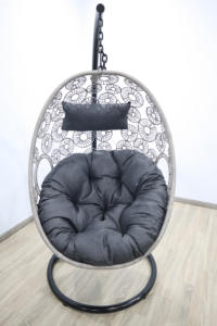 PRSW-027 V2 Outdoor Poly Rattan Hanging <b>Egg</b> Swing <b>Chair</b> with Metal Stand and <b>Cushion</b> - Product Image 4