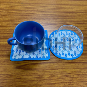 Sous-verres en coton matelassé bleu ciel écologiques faits à la main par Ridhi, 5x5 pouces, imprimés à la main, sous-verres circulaires pour tasses à thé, décoration bohème pour la maison - Product Image 6