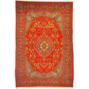 Tapis rectangulaire rouge de style vintage haut de gamme, noué à la main, en laine et coton, pour le salon et la décoration intérieure. - Product Image 1