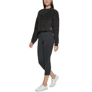 Maglione Crop Top Nero in Maglia con Finta Pelliccia di Sherpa Taglia X-Large da Donna Calvin Klein - Product Image 1