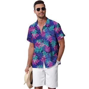 Chemise Aloha décontractée d'été pour homme, à manches courtes, imprimé tropical hawaïen, anti-plis, respirante, boutonnée, idéale pour les vacances - Product Image 2