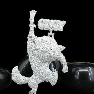 Pendentif Chat Cartoon Luxe Bling-Bling avec Main Levée, Hip Hop Moissanite, Argent Sterling VVS1, Collier Unisexe - Product Image 6