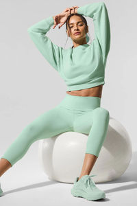 Sudadera de Forro Polar para Mujer, Cuello Redondo, Color Verde Menta, Ecológica, Sostenible, Precio de Fábrica - Product Image 4